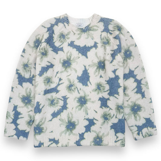 DRIES VAN NOTEN CREWNECK FLORAL CASHMERE-BLEND SWEATSHIRT BLUE XL