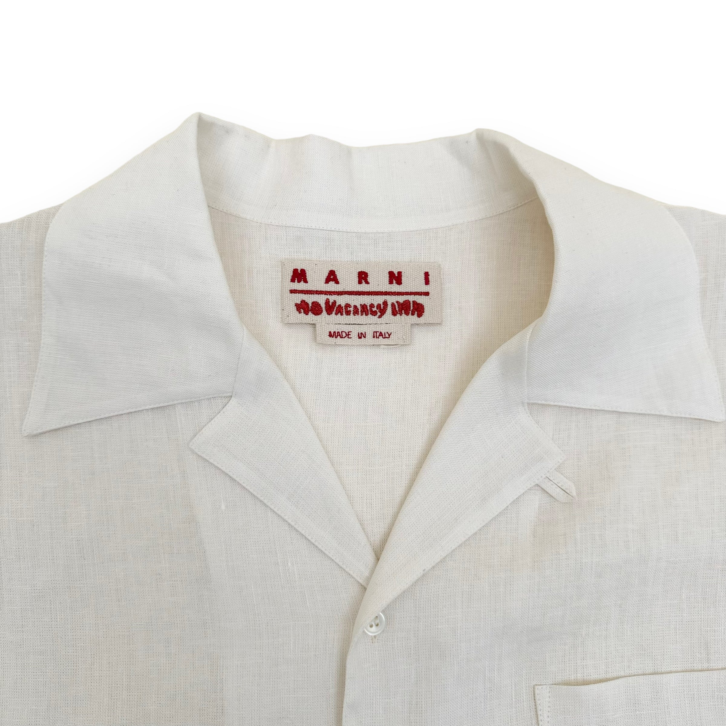 MARNI X NO VACANCY INN APPLIQUÉD LINEN-BLEND SHIRT WHITE XXL