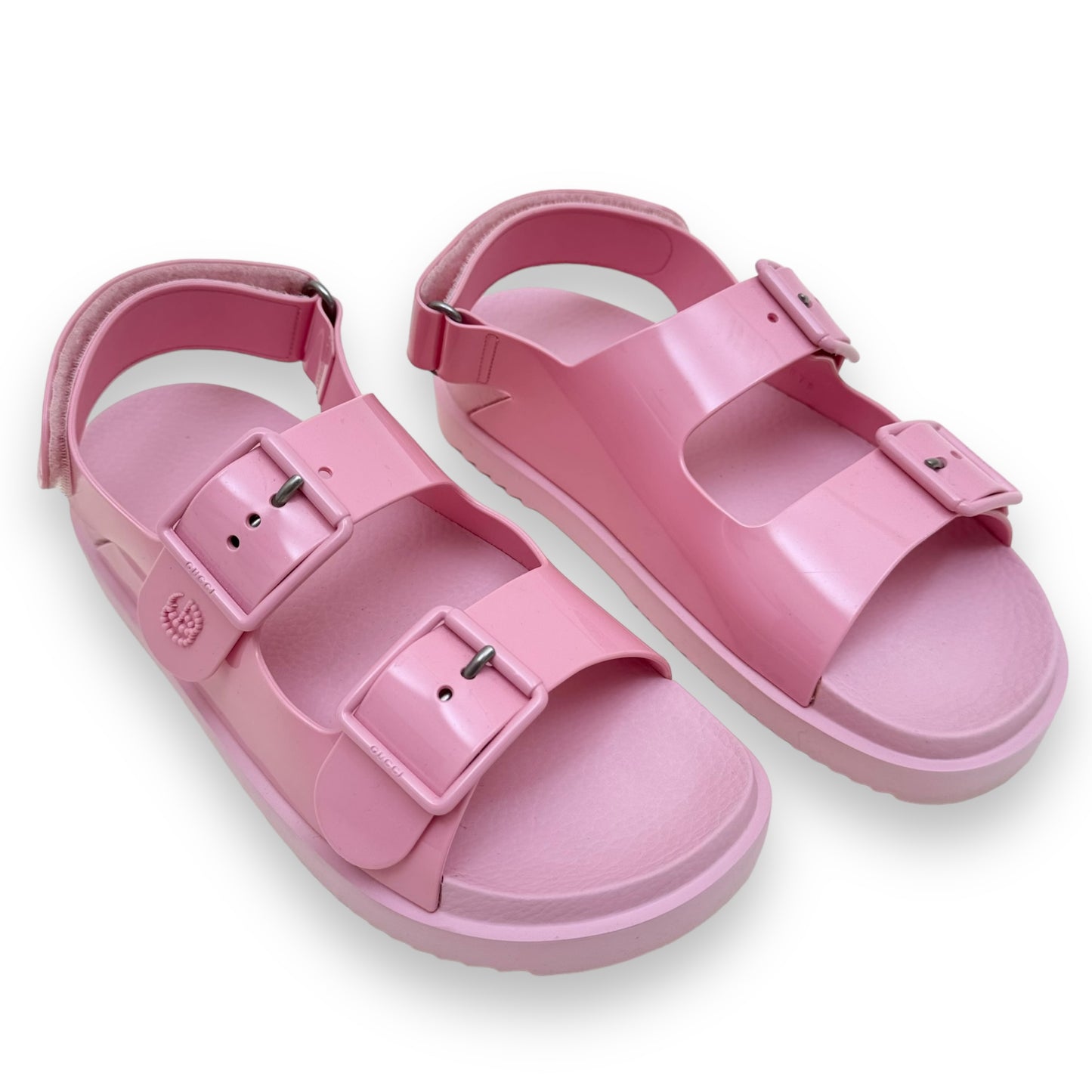 GUCCI LOGO-EMBOSSED RUBBER SANDALS PINK UK5