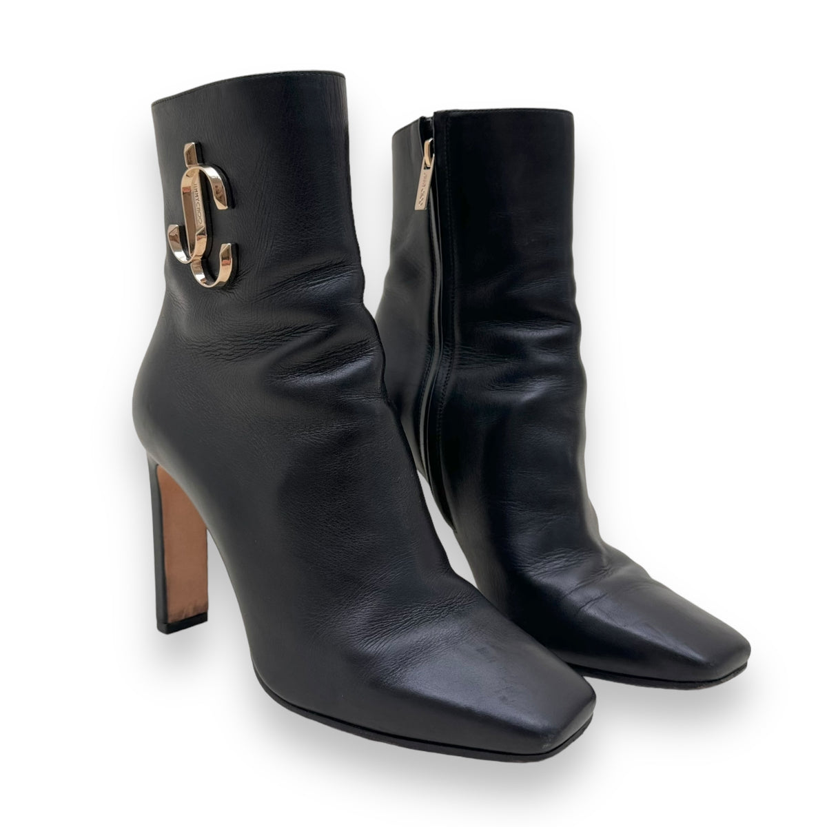 JIMMY CHOO MINORI LEATHER ANKLE BOOTS BLACK UK5