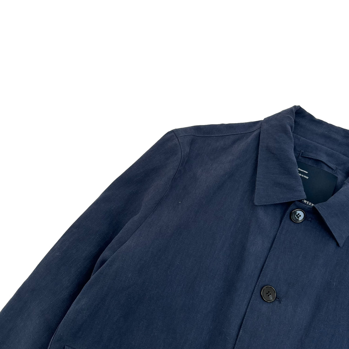 THOM SWEENEY BESPOKE BUTTON-UP LINEN COLLARED BOMBER JACKET NAVY M