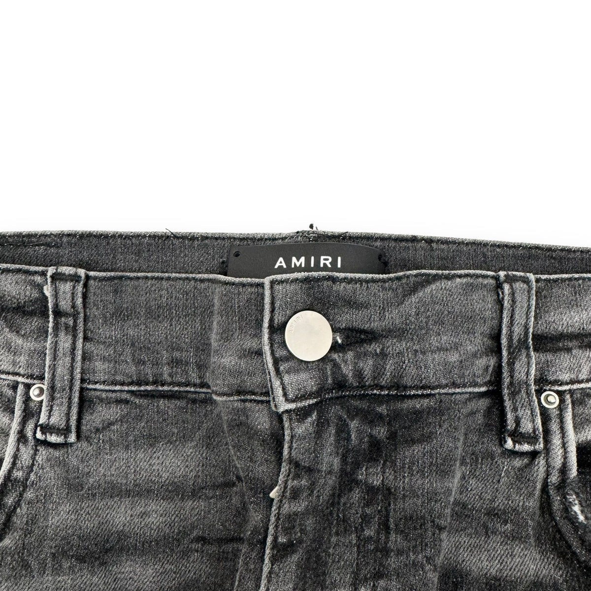 AMIRI SKINNY DISTRESSED STRETCH-DENIM JEANS DARK GREY 34W