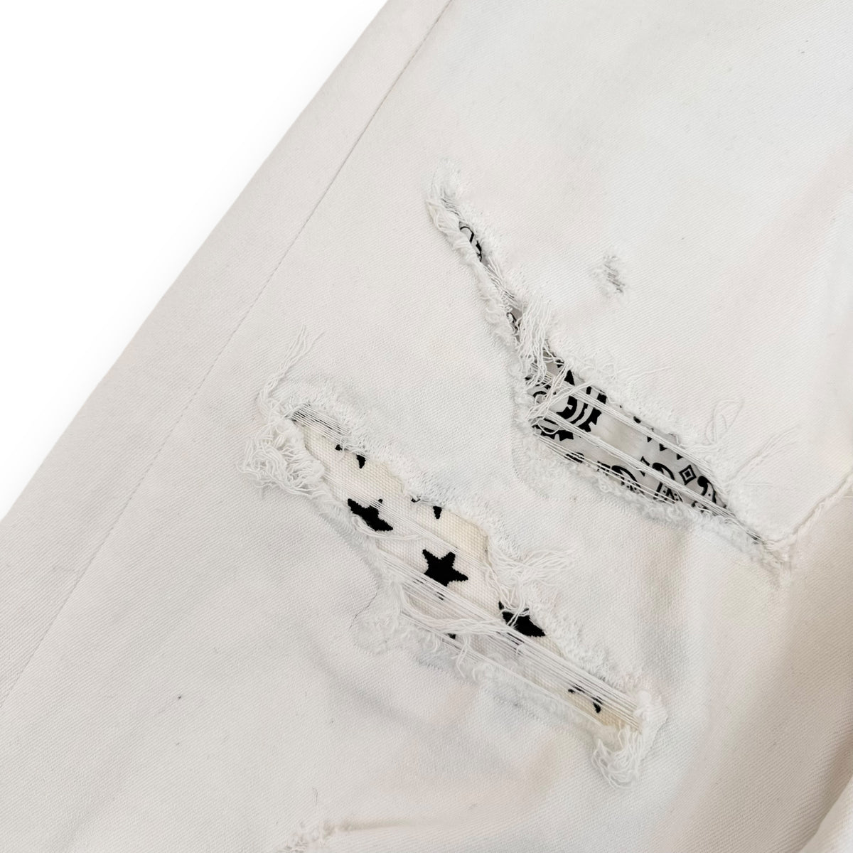 AMIRI DISTRESSED ART PATCH DENIM JEANS WHITE 36W