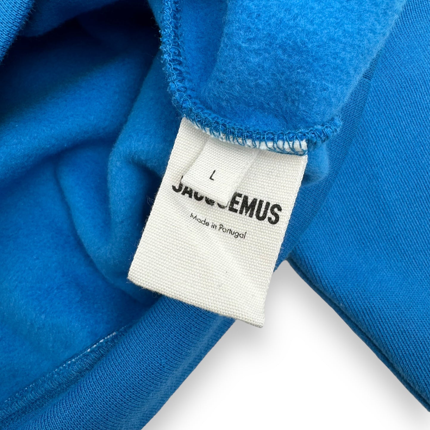 JACQUEMUS LOGO PRINT COTTON HOODIE BLUE L