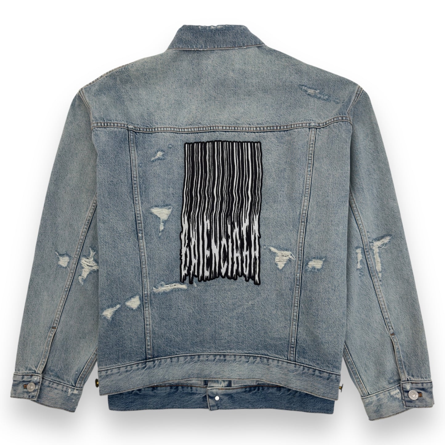 BALENCIAGA OVERSIZED BACODE DISTRESSED DENIM JACKET BLUE S