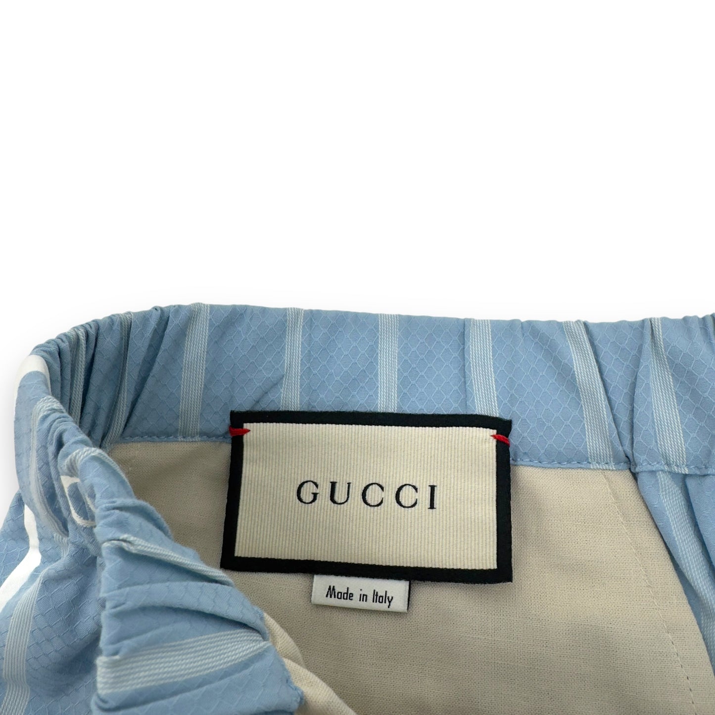 GUCCI LOGO-JACQUARD STRIPED COTTON-POPLIN SHORTS BLUE M