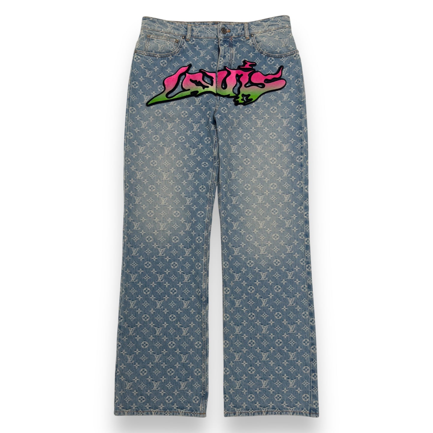 LOUIS VUITTON SS22 GRAFFITI BAGGY DENIM JEANS INDIGO W32" / M