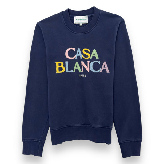 CASABLANCA STACKED LOGO CREWNECK SWEATER NAVY BLUE XS