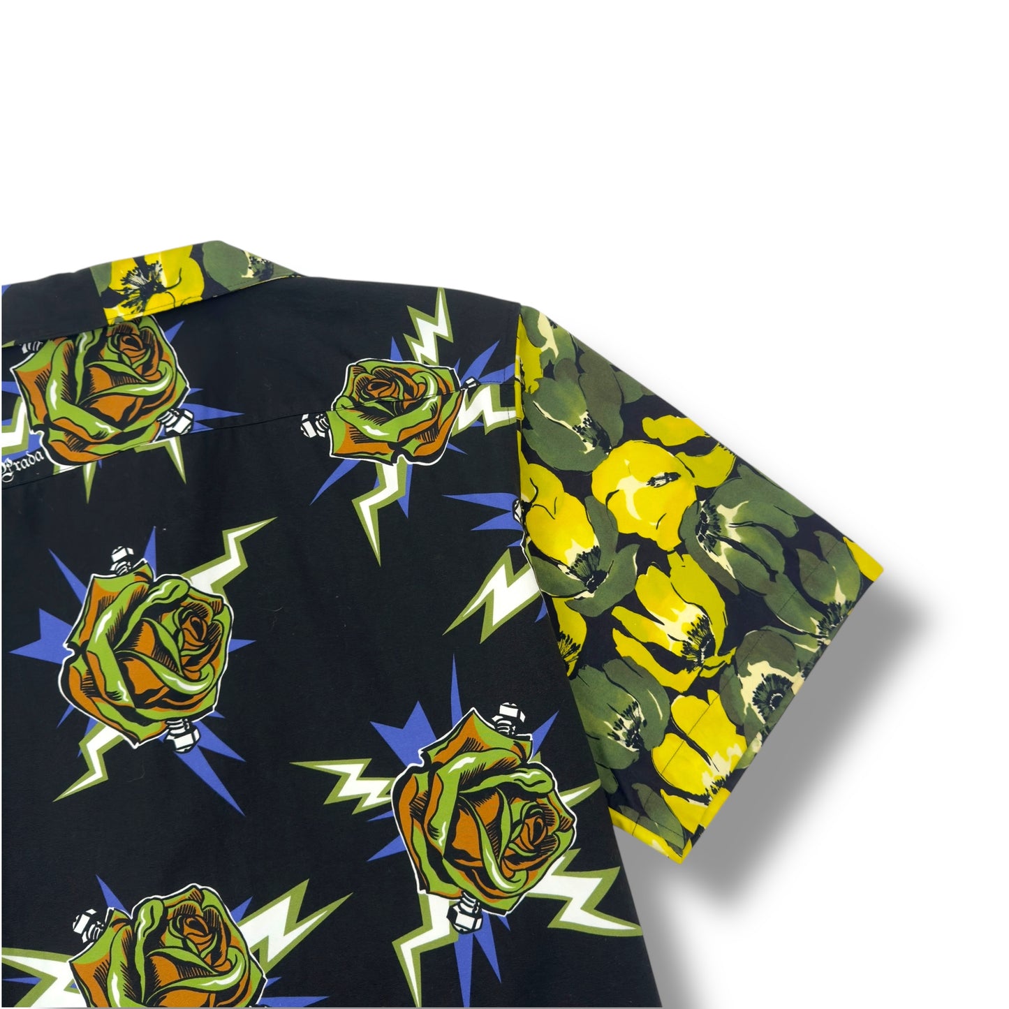 PRADA DOUBLE MATCH BOWLING SHIRT YELLOW / BLACK L