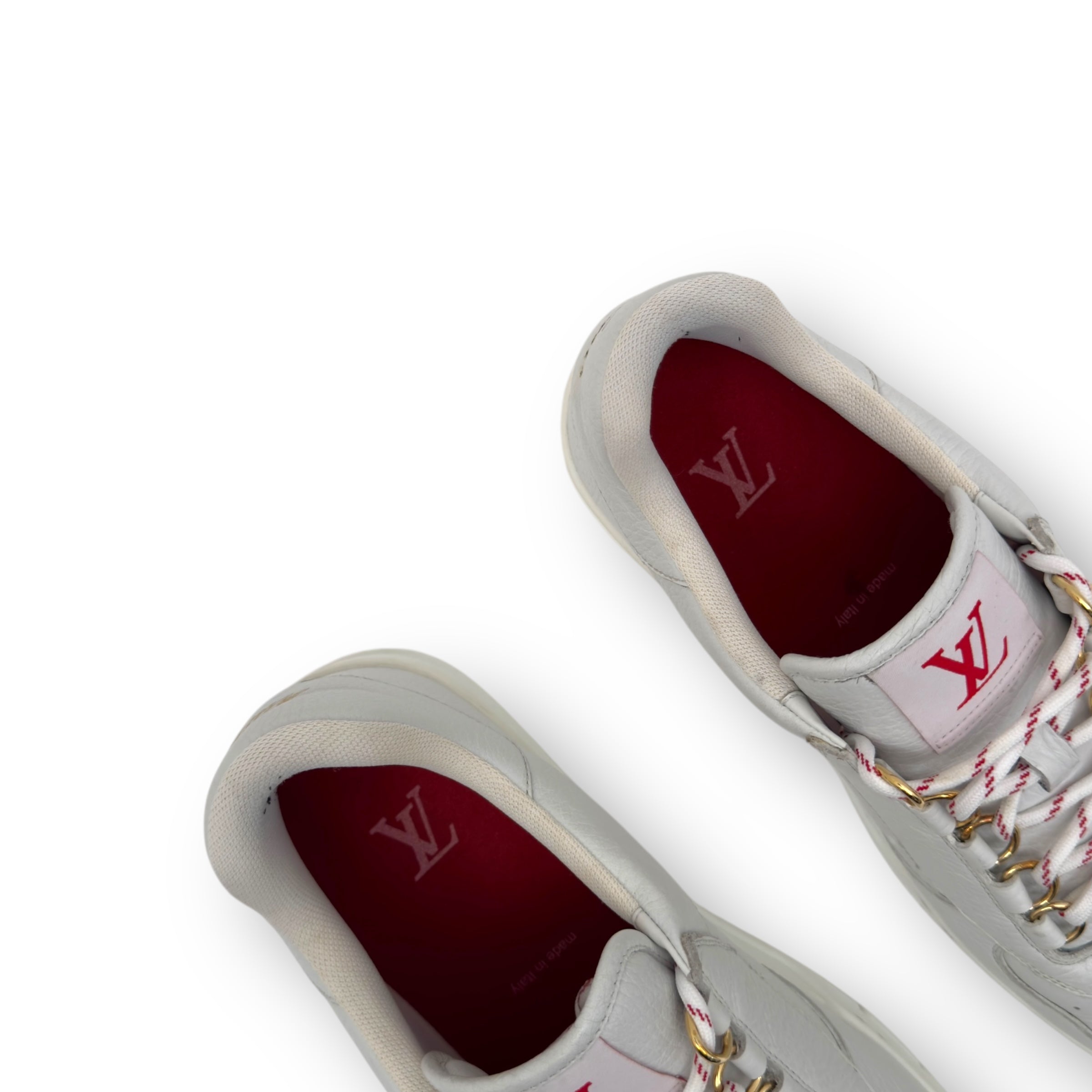 LOUIS VUITTON CALFSKIN LEATHER SNEAKER WHITE / GOLD UK7.5