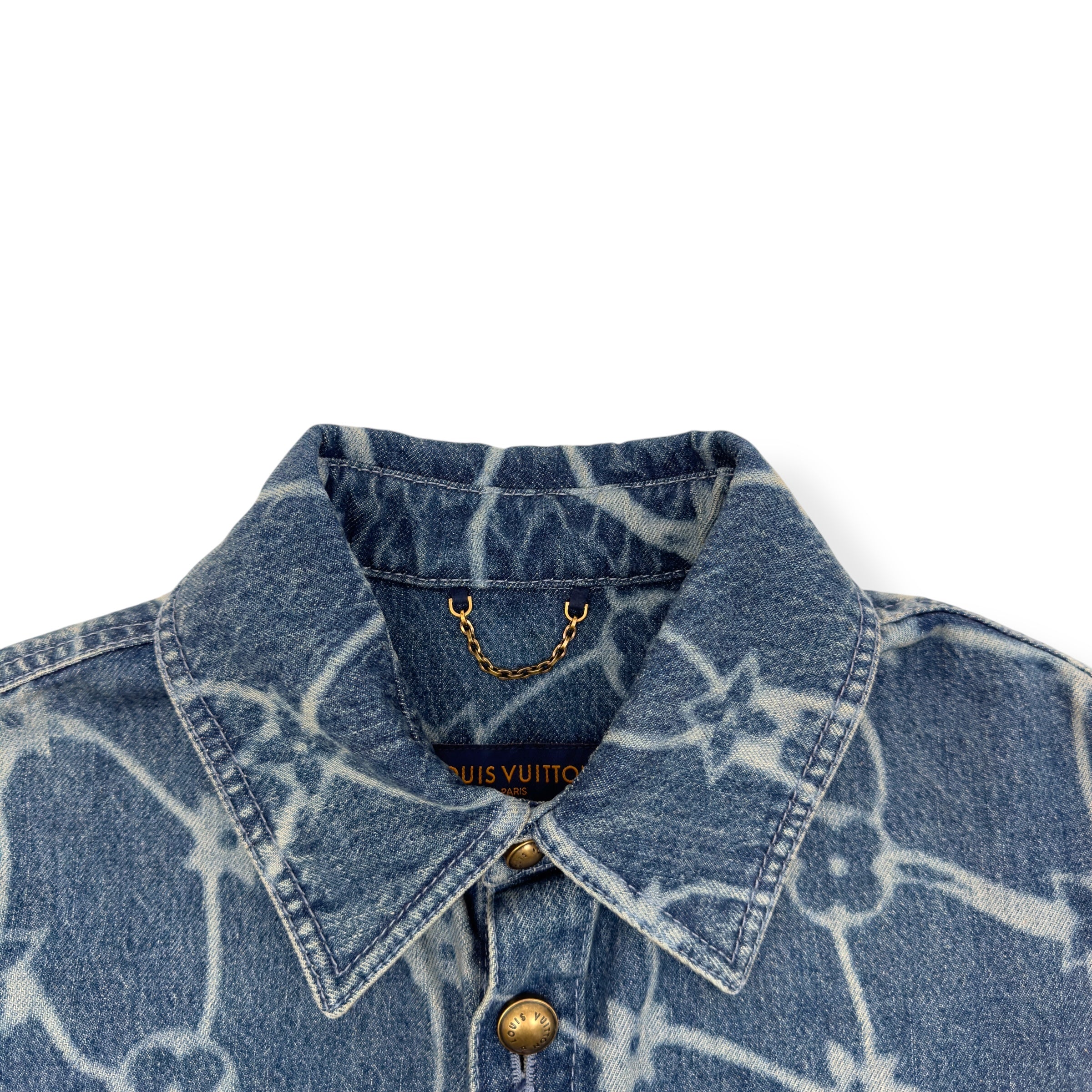 LOUIS VUITTON MONOGRAM PRINTED DENIM SHORT-SLEEVE BLUE XL