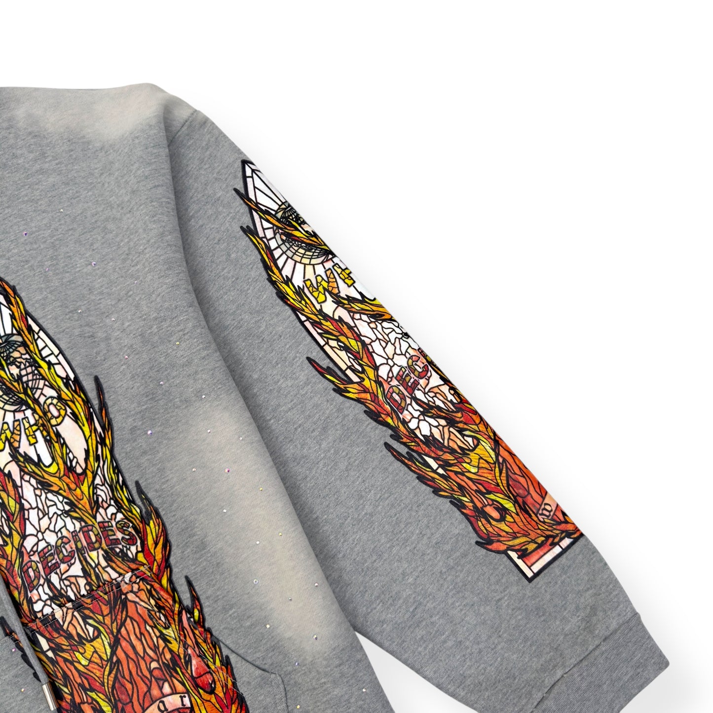 WHO DECIDES WAR FLAMES GLASS HOODIE VINTAGE GREY / ORANGE L