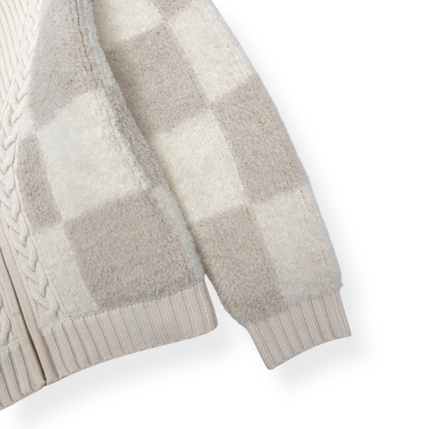 CASABLANCA CHECKED BOUCLÉ WOOL-BLEND ZIP UP JACKET CREAM M