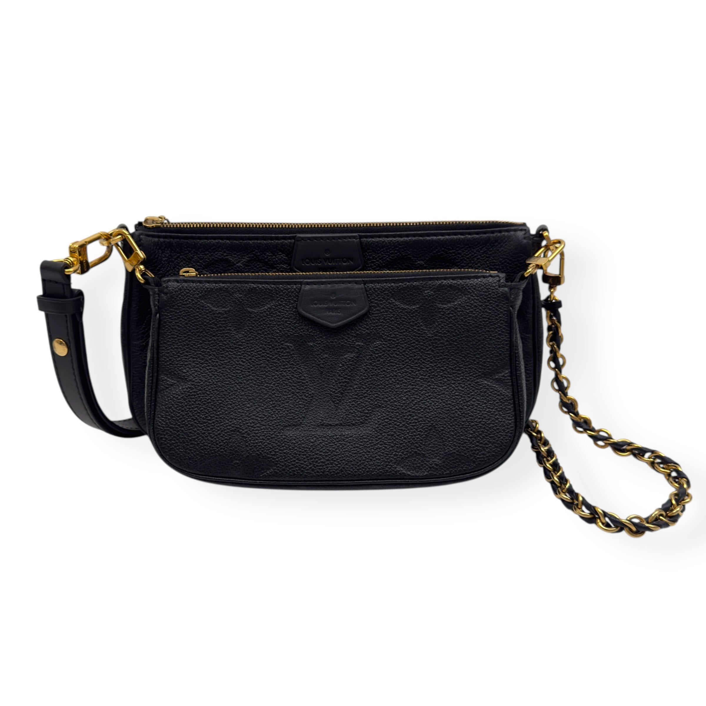 LOUIS VUITTON MULTI POUCHETTE ACCESSORIES MONOGRAM EMPREINTE LEATHER BAG BLACK / CREAM S