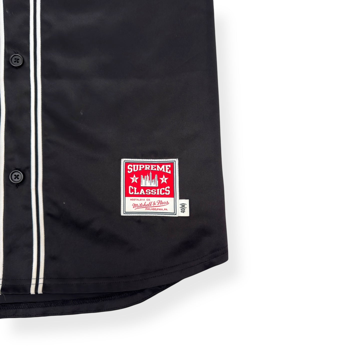 SUPREME MITCHELL & NESS SATIN BASEBALL JERSEY BLACK / WHITE M