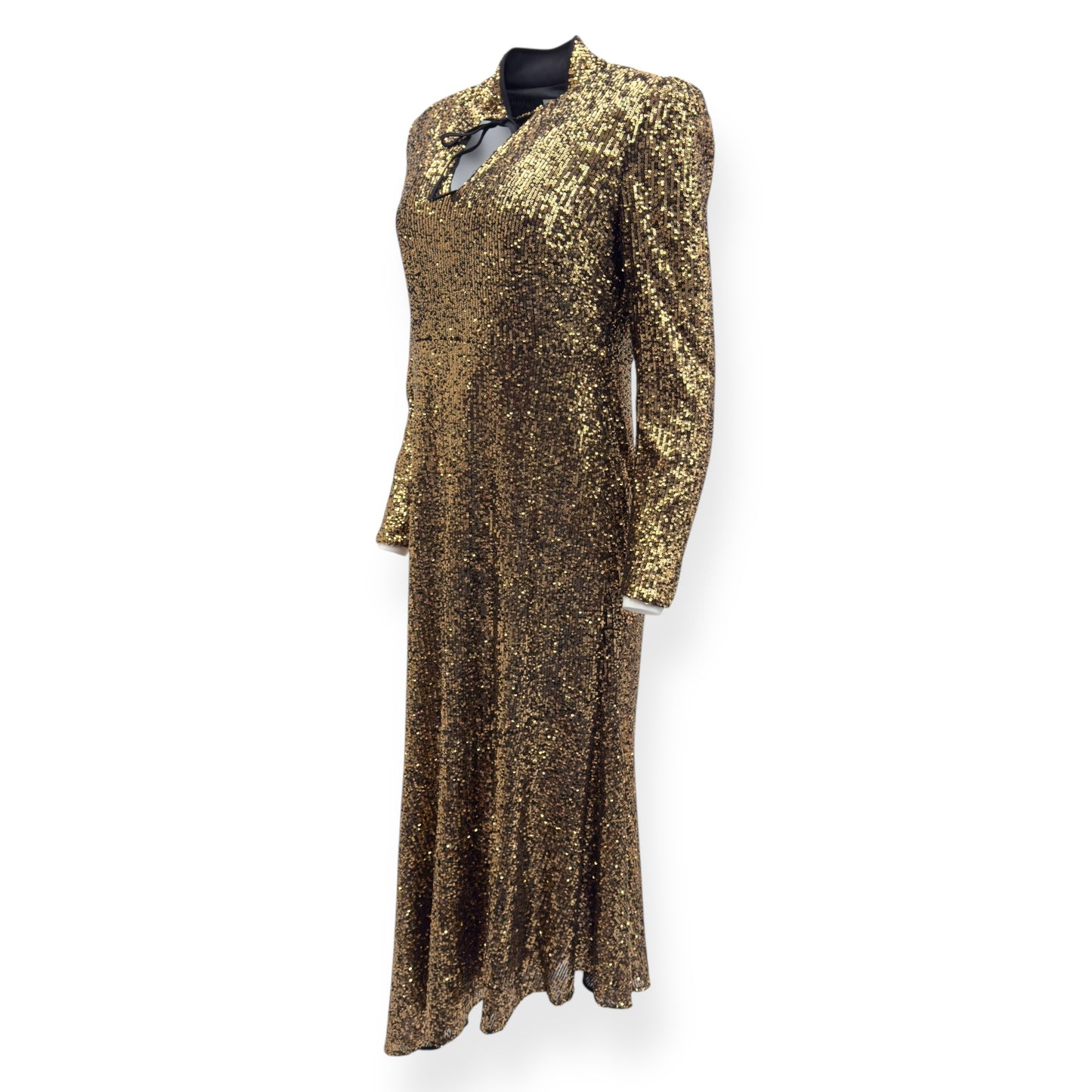CEFINN JACQUETTA SEQUIN V NECK MAXI DRESS GOLD UK14