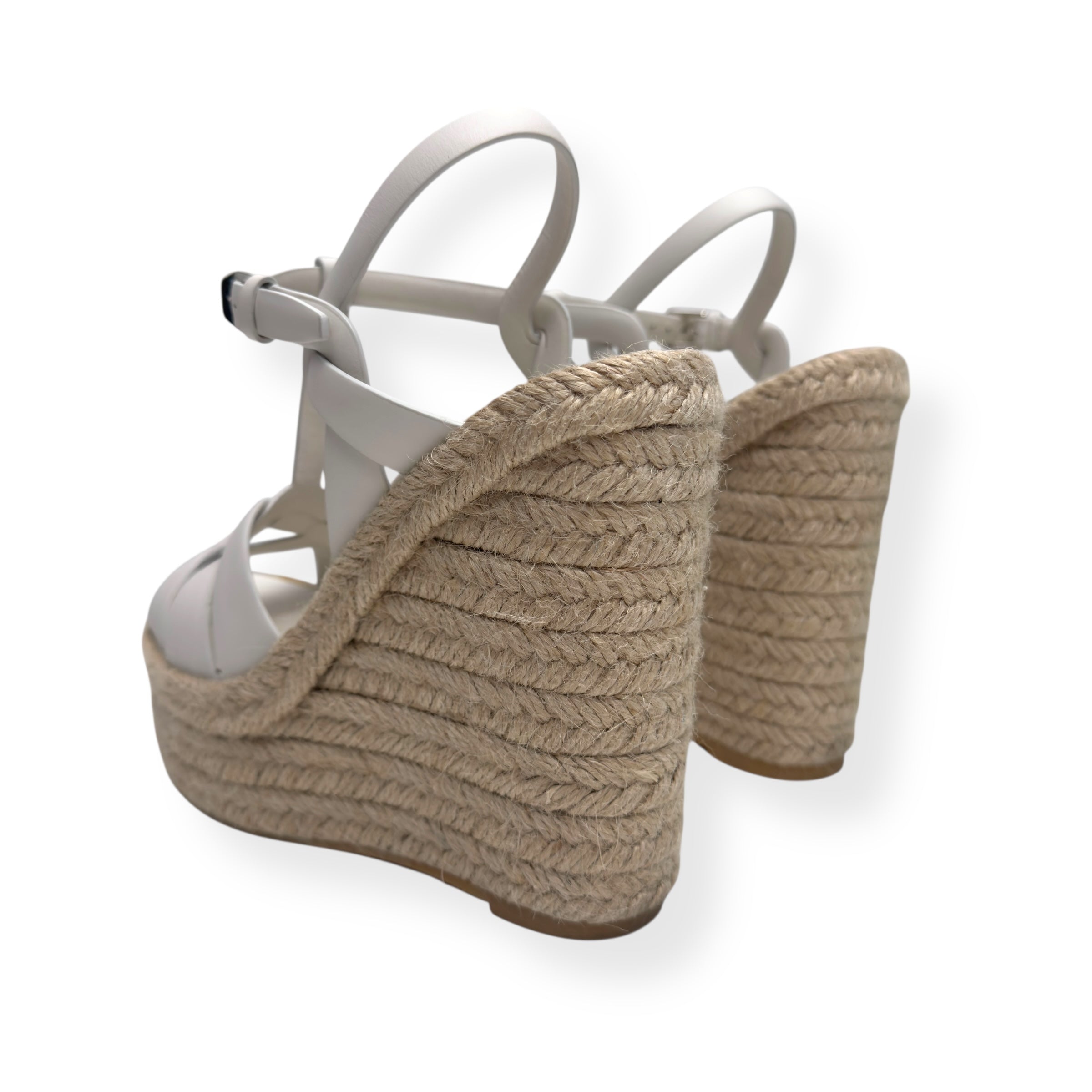 SAINT LAURENT TRIBUTE ESPADRILLE SMOOTH LEATHER  WEDGE WHITE 38 / UK5