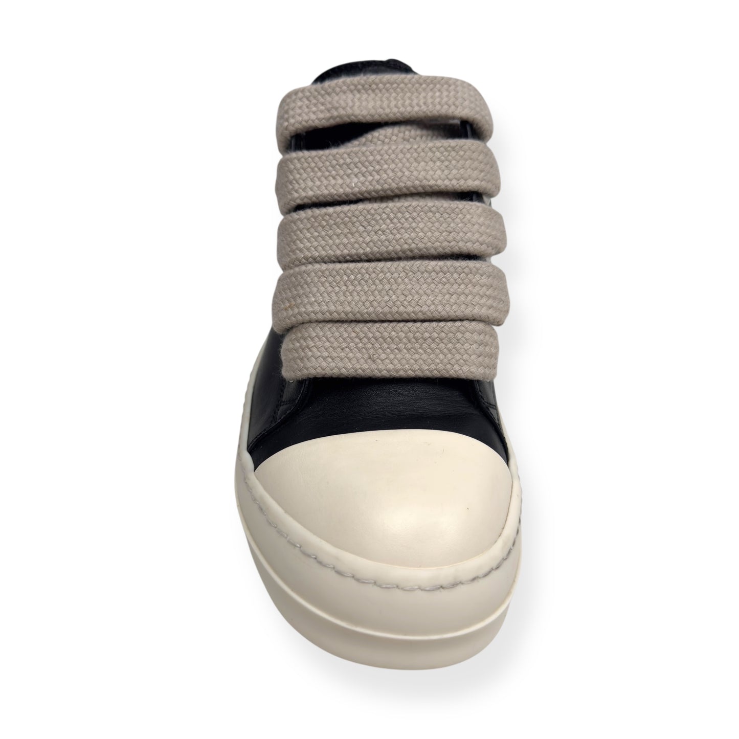 RICK OWENS JUMBO LACE LEATHER SNEAKER BLACK / MILK 41.5 / UK7.5