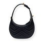 GUCCI CHEVRON LEATHER GG MARMONT HALF-MOON BAG BLACK MINI