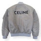 CELINE LOGO-PRINT CHAIN-EMBELLISHED SHELL BOMBER JACKET GREY / BLACK 44 / XXS