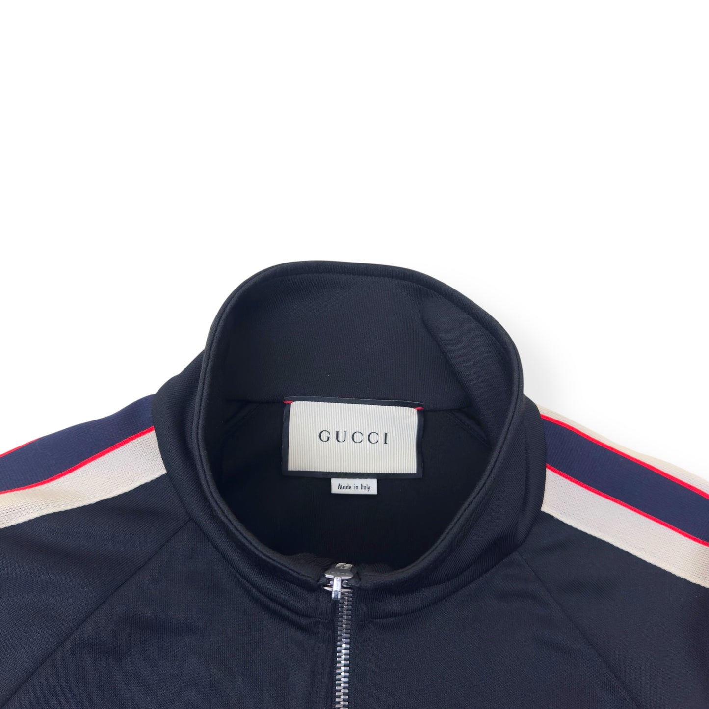 GUCCI TECHNICAL JERSEY TRACK JACKET BLACK / WHITE / RED M