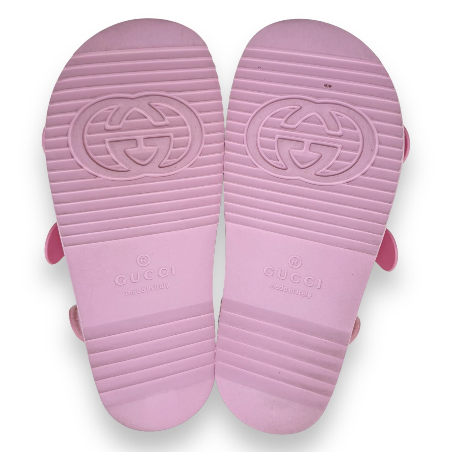 GUCCI LOGO-EMBOSSED RUBBER SANDALS PINK UK5