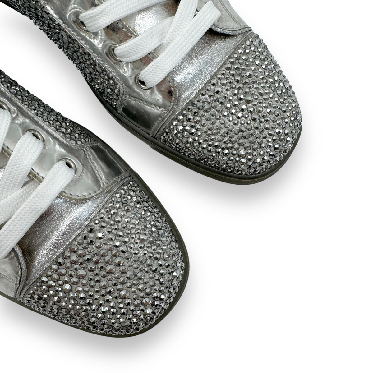CHRISTIAN LOUBOUTIN LOUIS STRASS CRYSTAL EMBELLISHED SNEAKER SILVER UK7