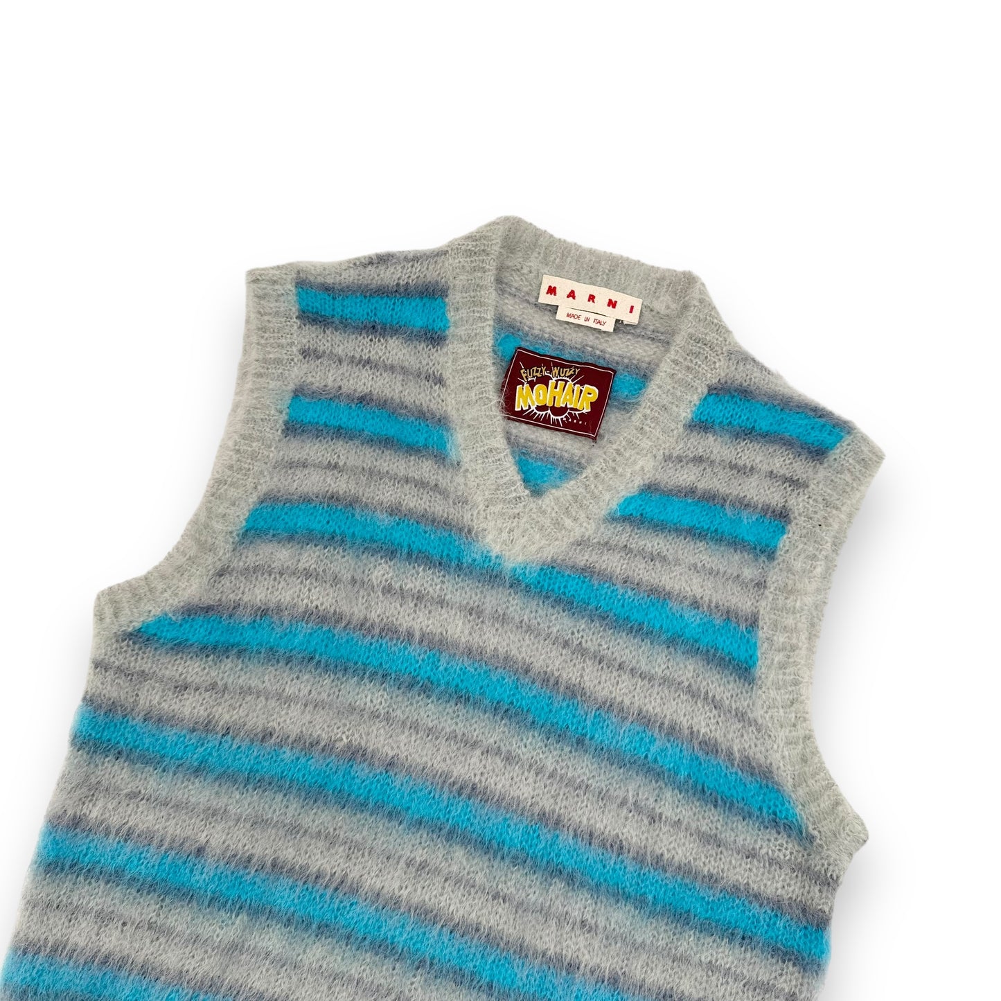 MARNI MOHAIR ‘FUZZY WUZZY’ STRIPED VEST BLUE / GREY L