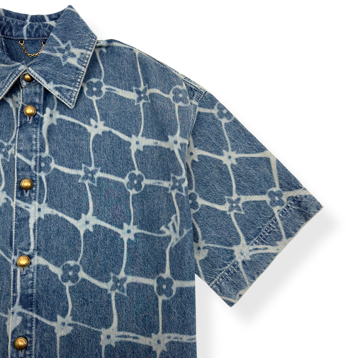 LOUIS VUITTON MONOGRAM PRINTED DENIM SHORT-SLEEVE BLUE XL