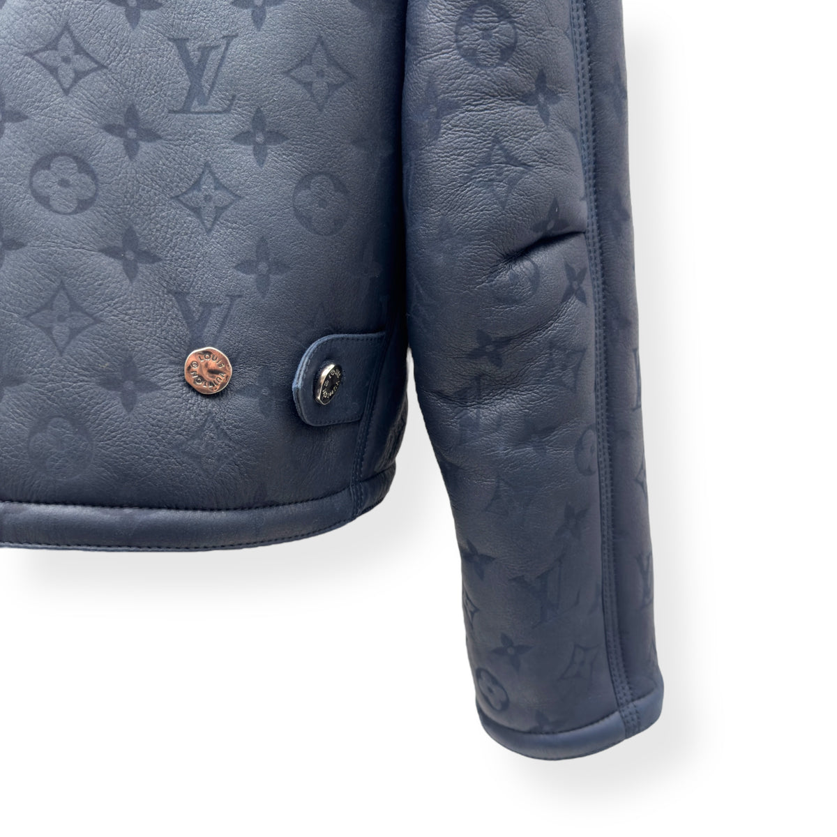LOUIS VUITTON MONOGRAM SHEARLING JACKET BLUE / BLACK 52 / L