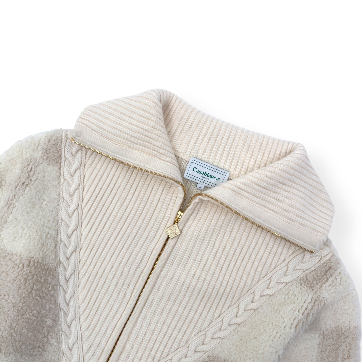 CASABLANCA CHECKED BOUCLÉ WOOL-BLEND ZIP UP JACKET CREAM M