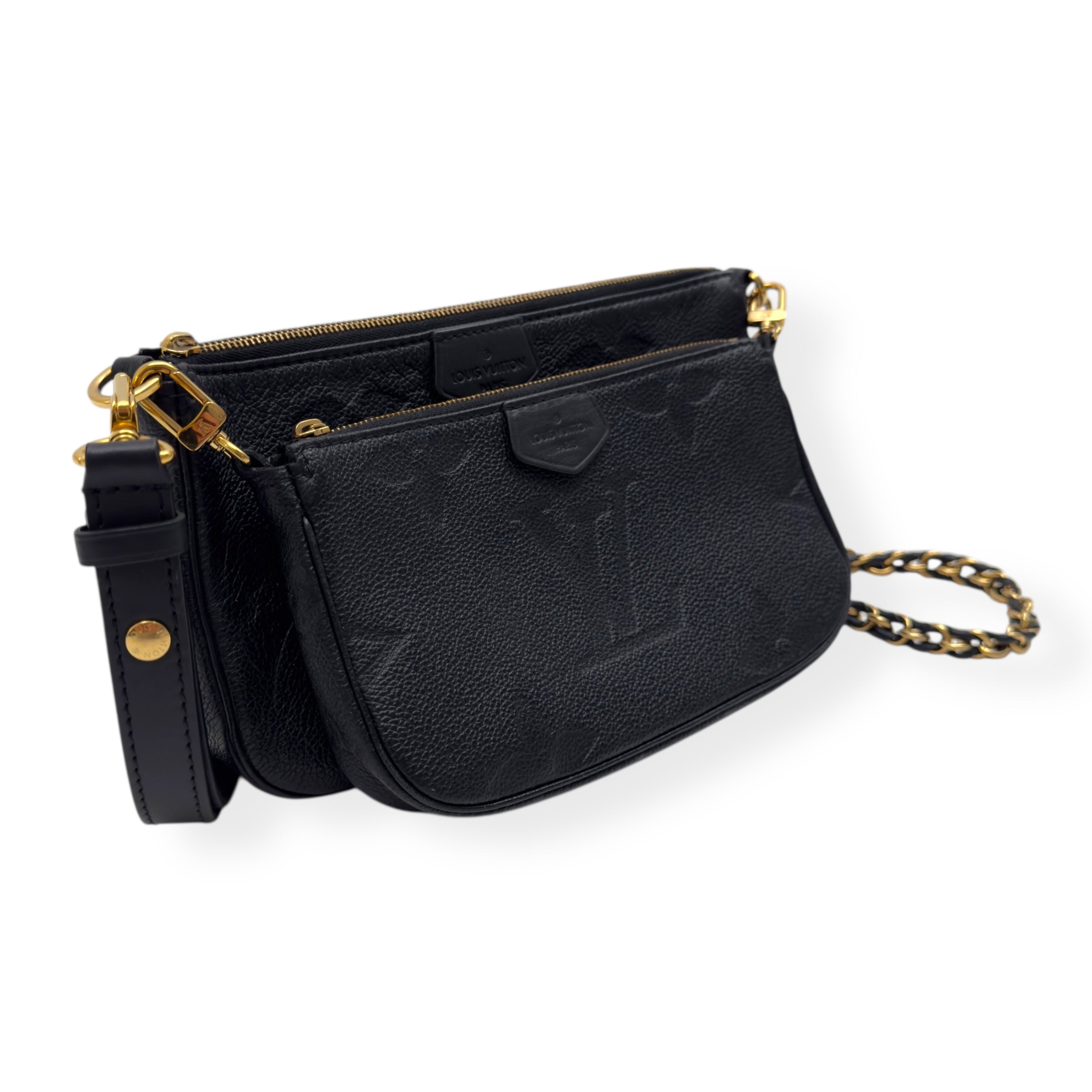 LOUIS VUITTON MULTI POUCHETTE ACCESSORIES MONOGRAM EMPREINTE LEATHER BAG BLACK / CREAM S