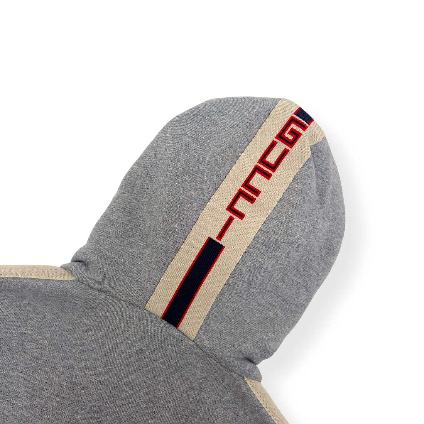 GUCCI TAPE LOGO HOODIE GREY / RED M
