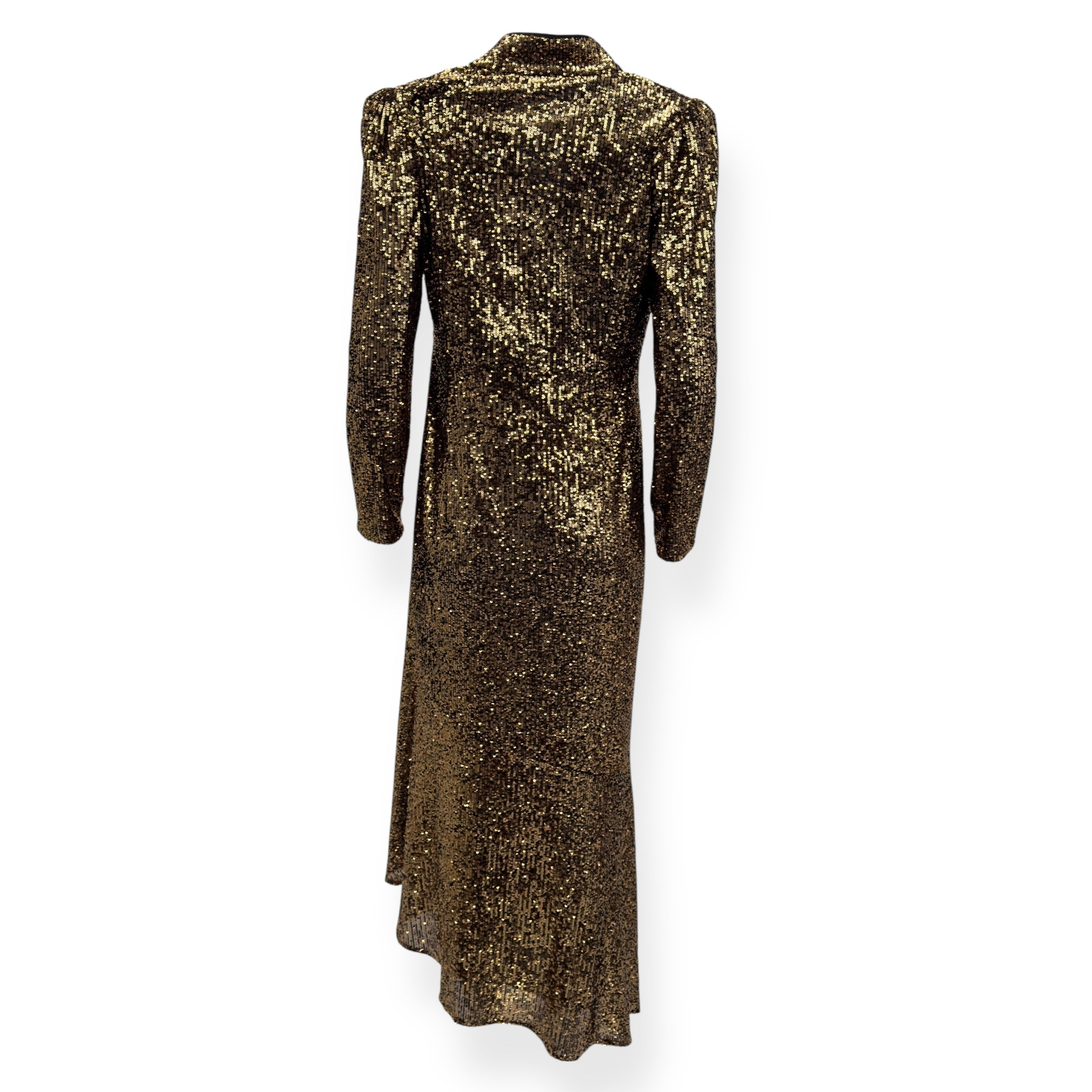 CEFINN JACQUETTA SEQUIN V NECK MAXI DRESS GOLD UK14