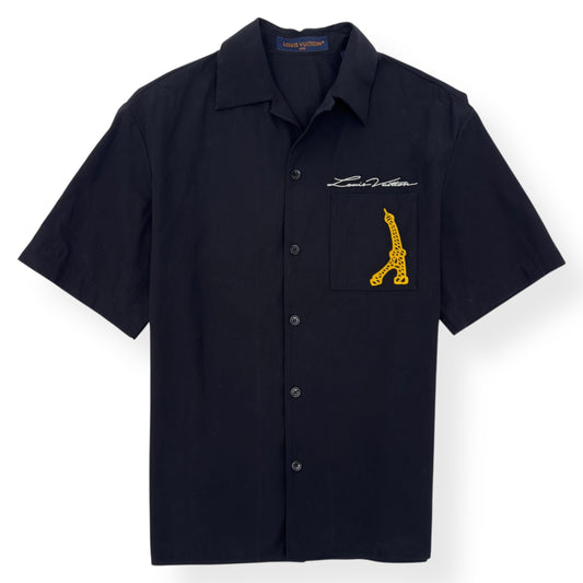 LOUIS VUITTON OPEN COLLAR SHORT SLEEVED SHIRT BLACK M