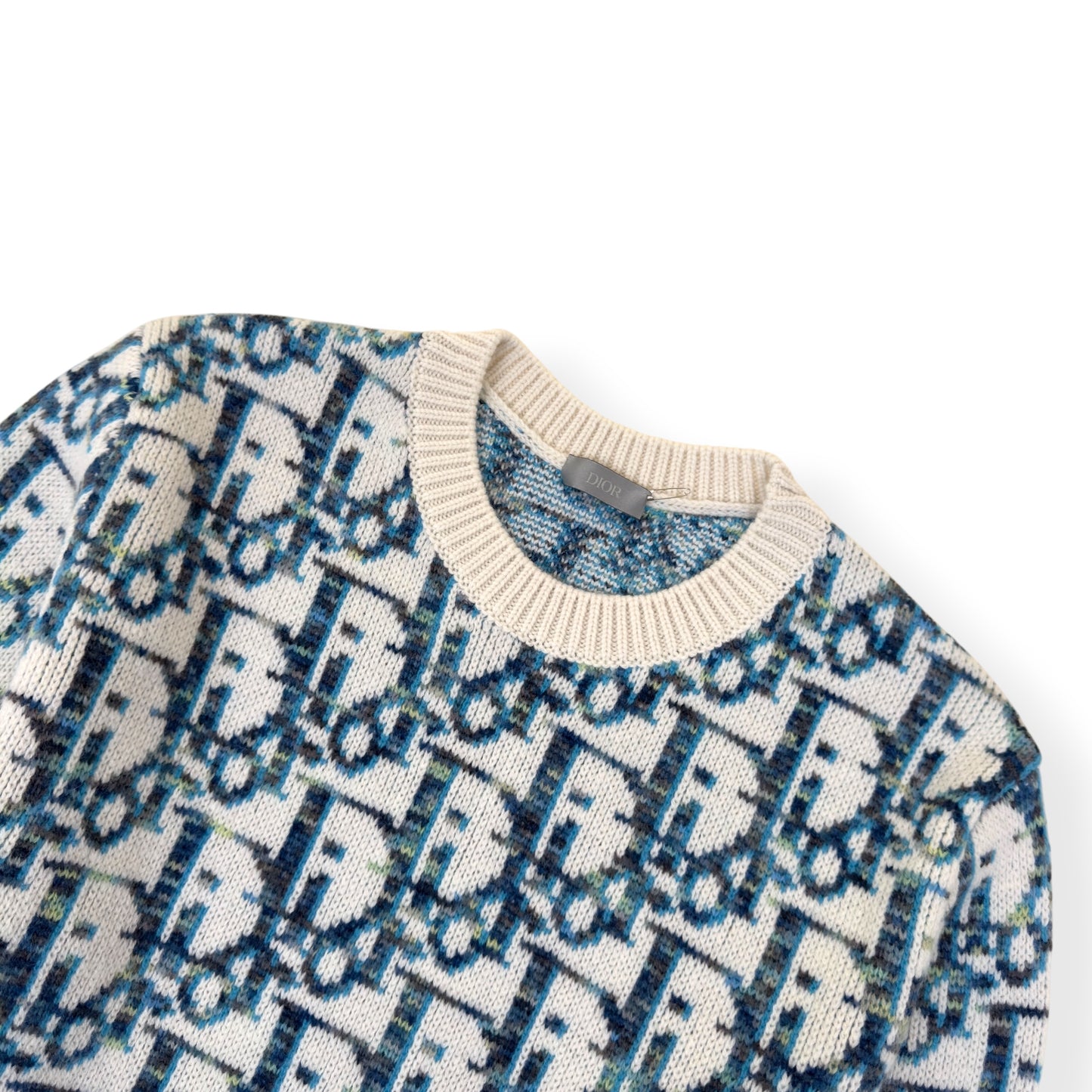 DIOR OBLIQUE VIRGIN WOOL JACQUARD SWEATER BLUE / WHITE XXL