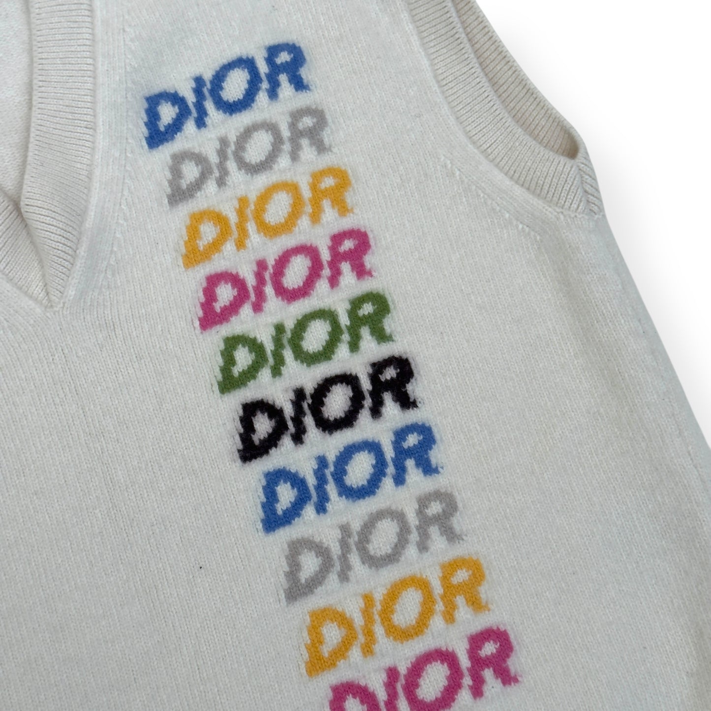 DIOR LOGO-KNIT WOOL VEST CREAM / MULTICOLOURED XL