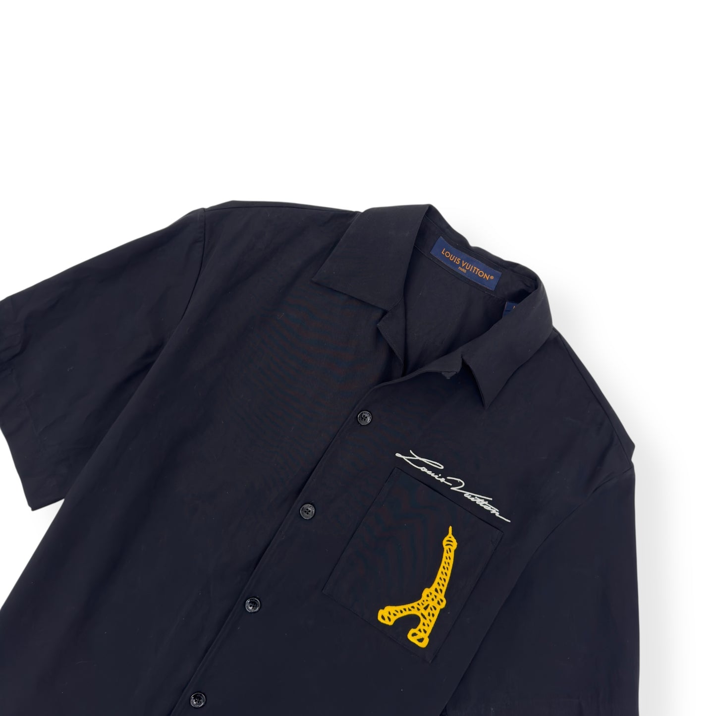 LOUIS VUITTON OPEN COLLAR SHORT SLEEVED SHIRT BLACK M