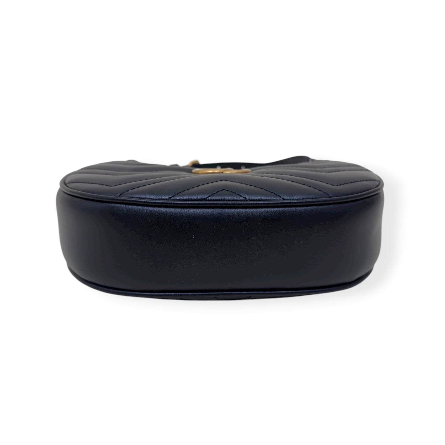 GUCCI CHEVRON LEATHER GG MARMONT HALF-MOON BAG BLACK MINI