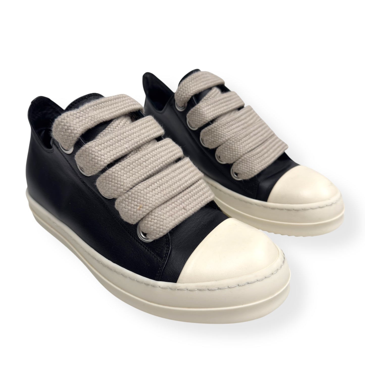 RICK OWENS JUMBO LACE LEATHER SNEAKER BLACK / MILK 41.5 / UK7.5