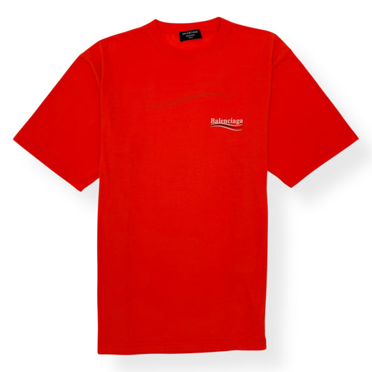 BALENCIAGA POLITICAL LOGO COTTON T-SHIRT ORANGE L