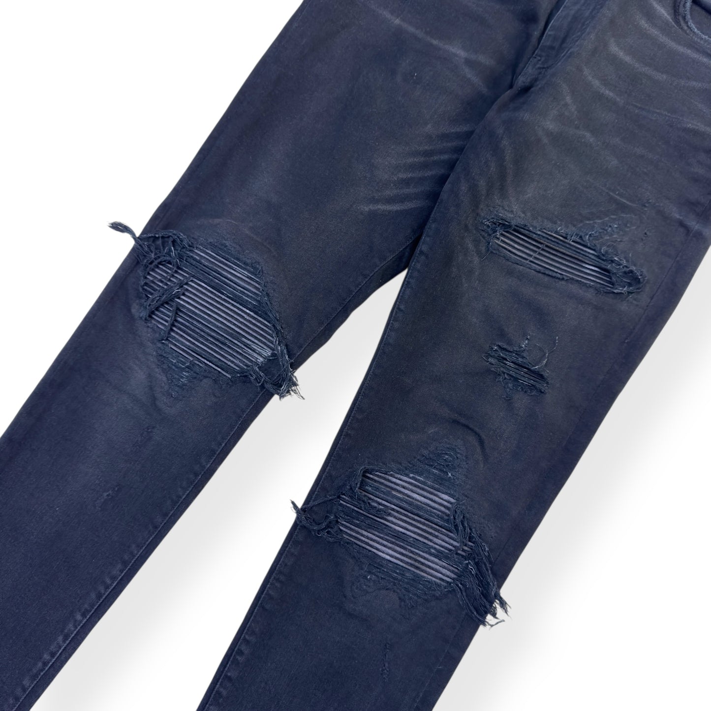 AMIRI MX1 SKINNY FIT LEATHER PATCH DENIM JEANS BLACK W32"