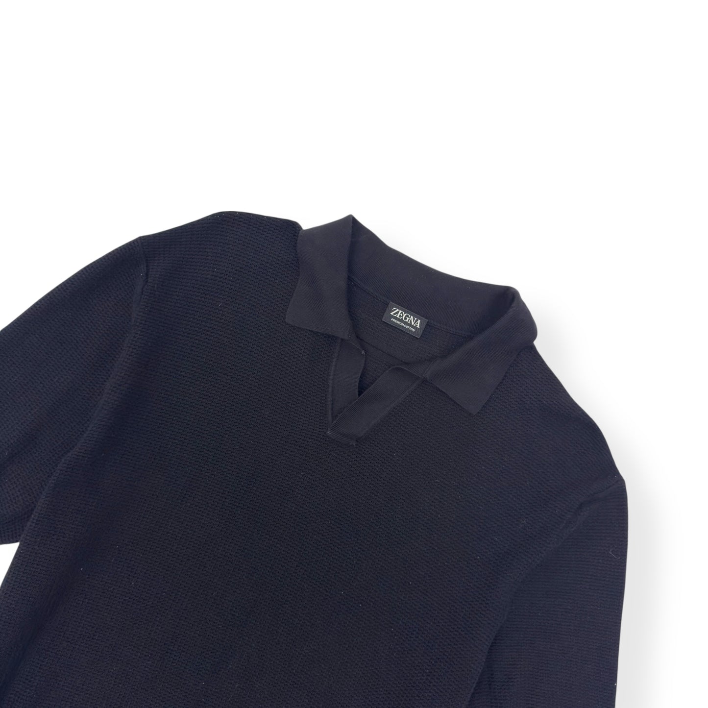 ZEGNA PREMIUM COTTON POLO SHIRT BLACK 50 / M