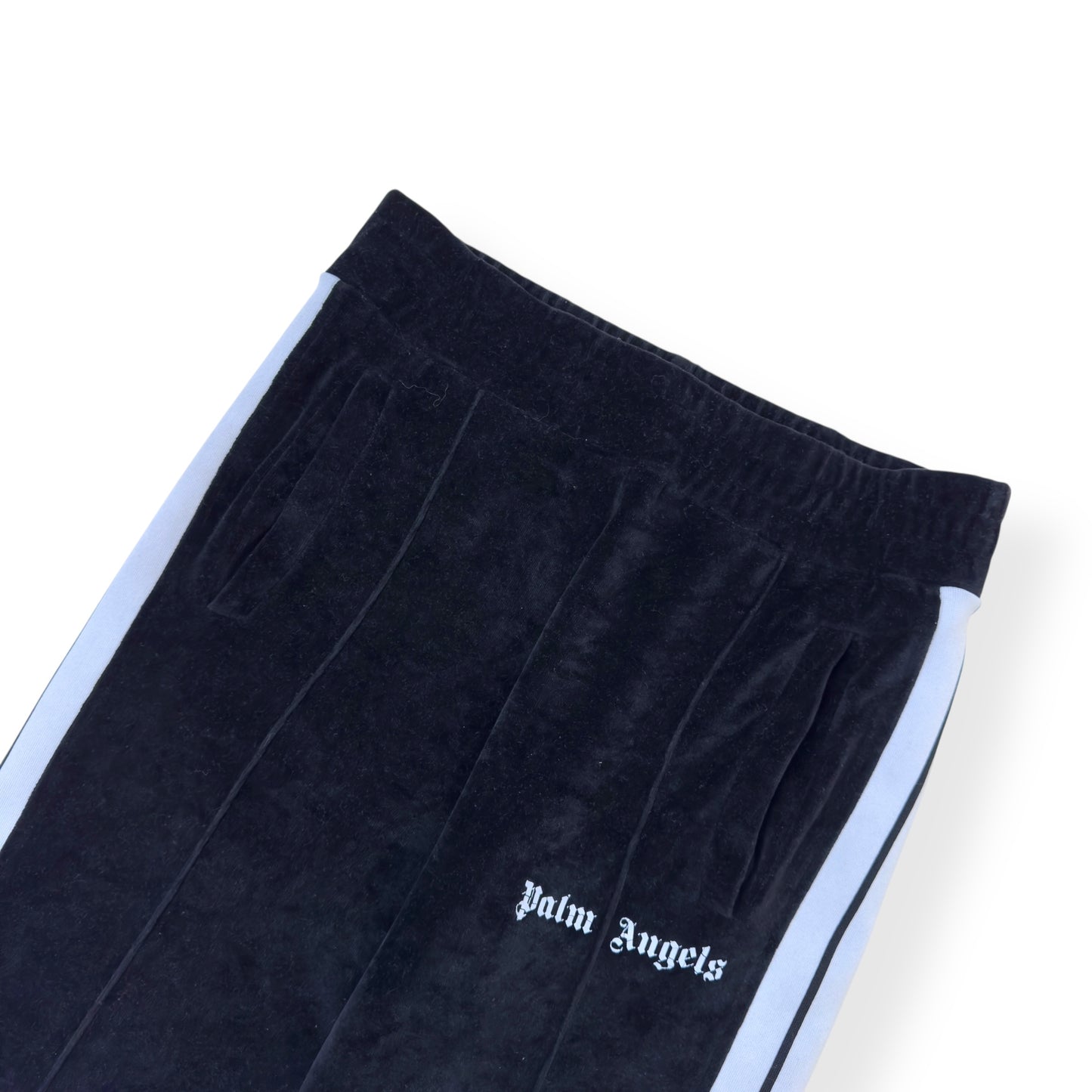 PALM ANGELS VELOUR TRACK PANTS BLACK / WHITE M