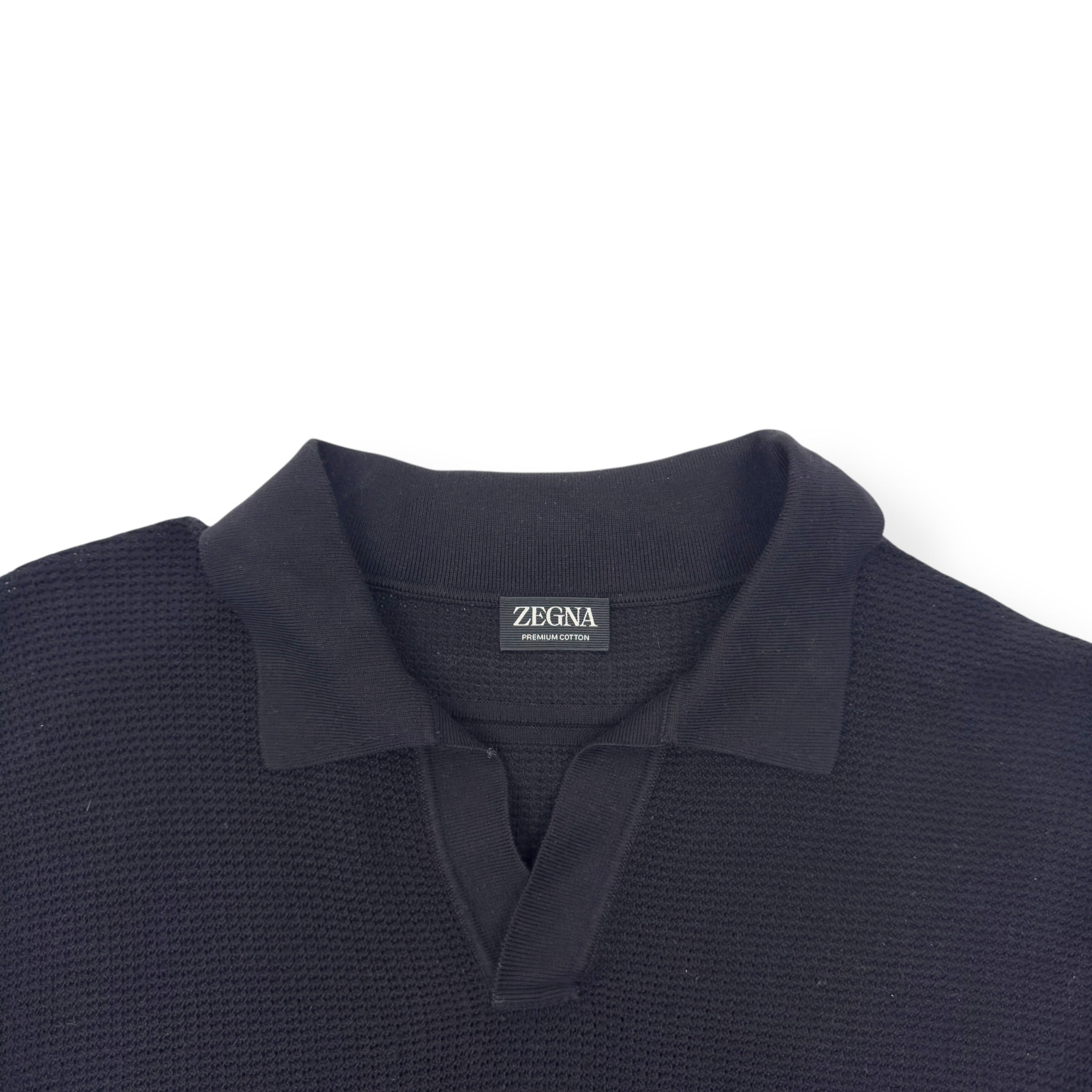 ZEGNA PREMIUM COTTON POLO SHIRT BLACK 50 / M