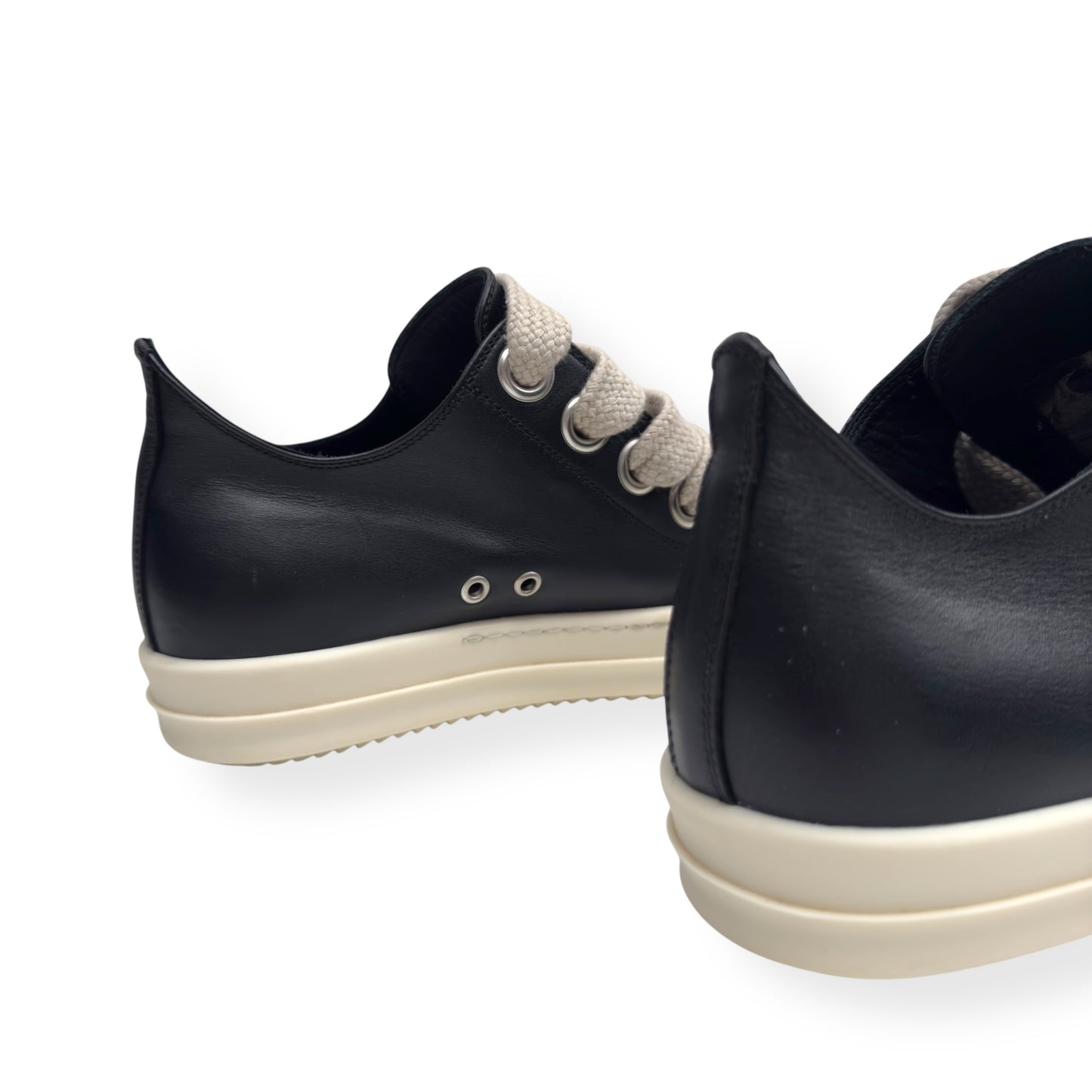 RICK OWENS JUMBO LACE LEATHER SNEAKER BLACK / MILK 41.5 / UK7.5