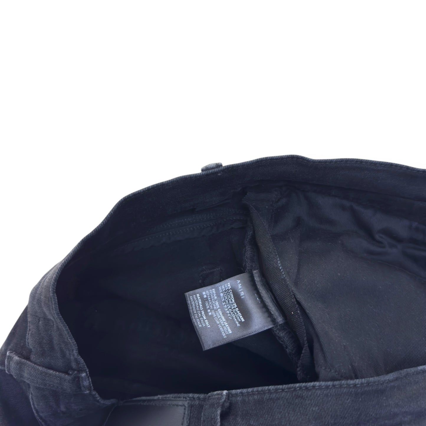 AMIRI MX1 SKINNY FIT LEATHER PATCH DENIM JEANS BLACK W32"