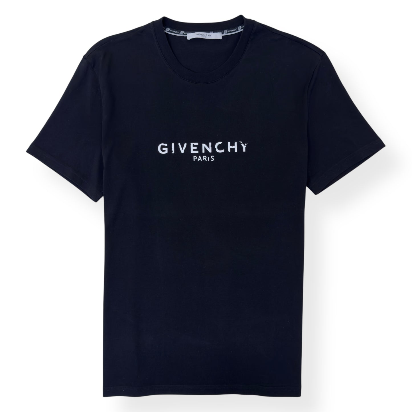 GIVENCHY DISTRESSED LOGO COTTON CREW-NECK T-SHIRT BLACK / WHITE XXL