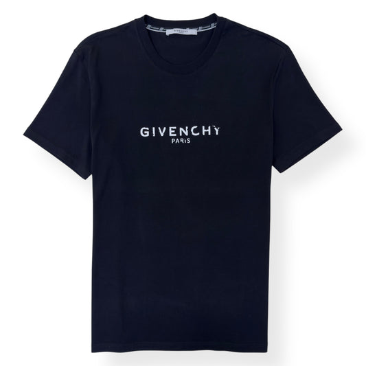GIVENCHY DISTRESSED LOGO COTTON CREW-NECK T-SHIRT BLACK / WHITE XXL