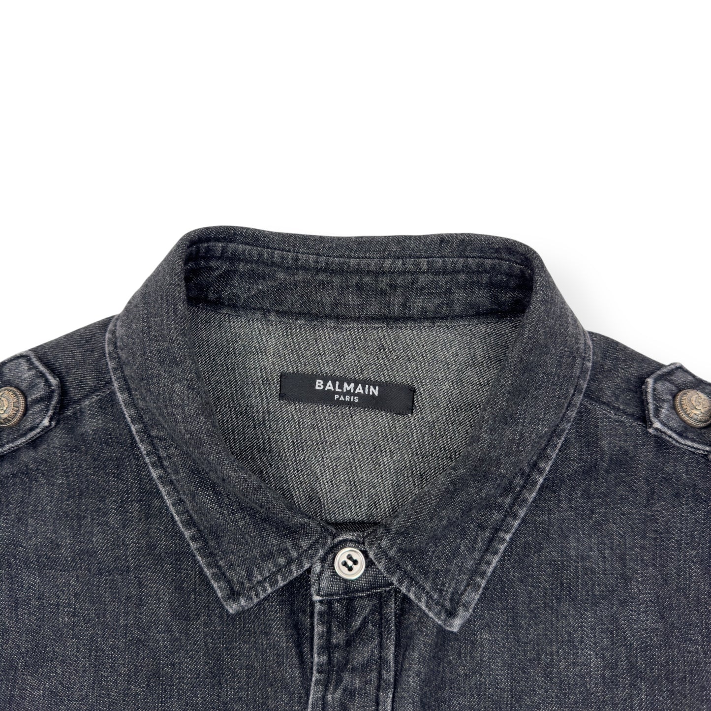 BALMAIN COTTON DENIM SHIRT BLACK / SILVER 39 / M